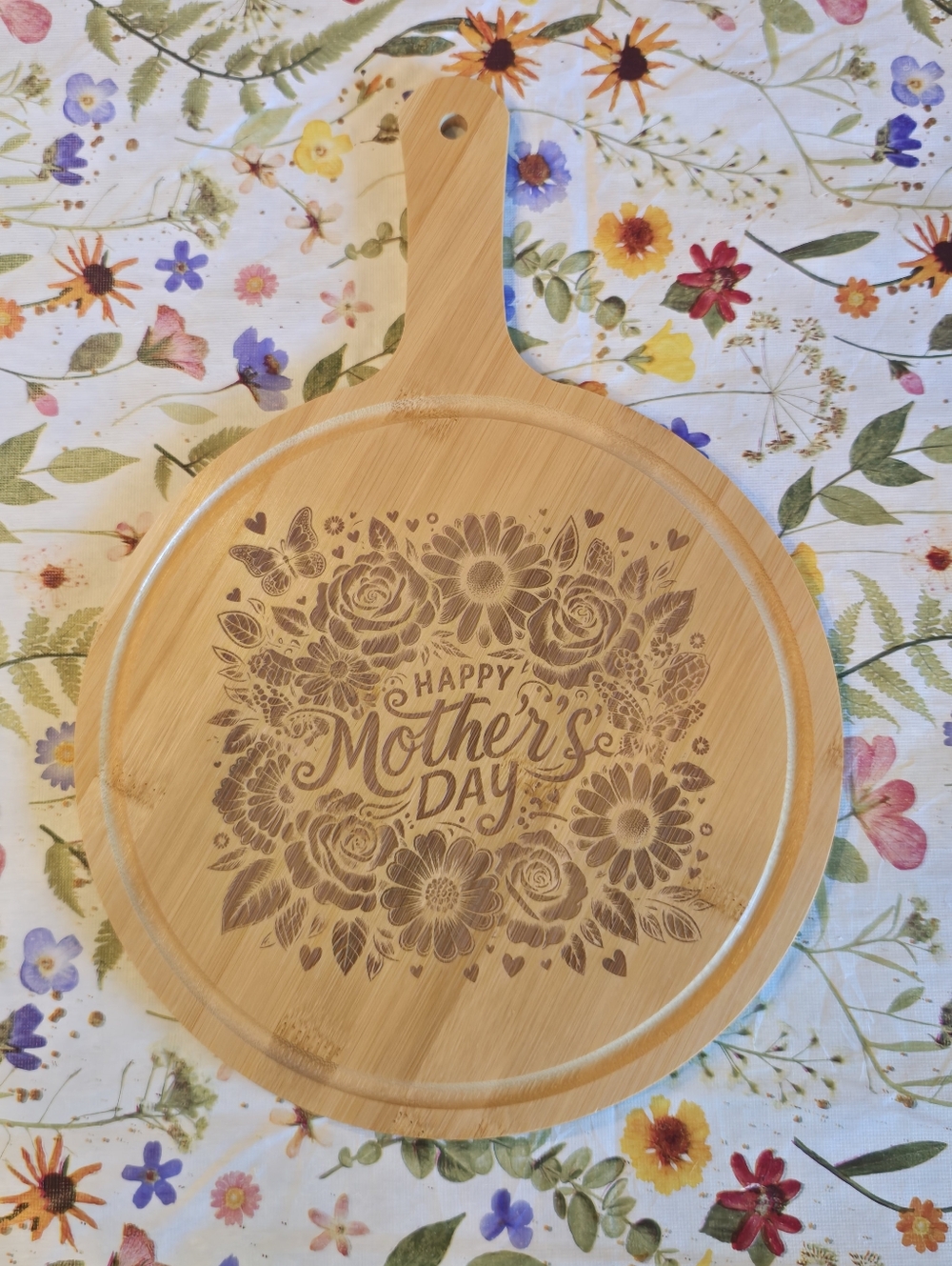 Mom's Kitchen Decorative Wooden Pizza Peel Paddle - Natural